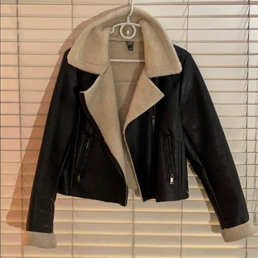 Black Faux Leather Pilot Coat